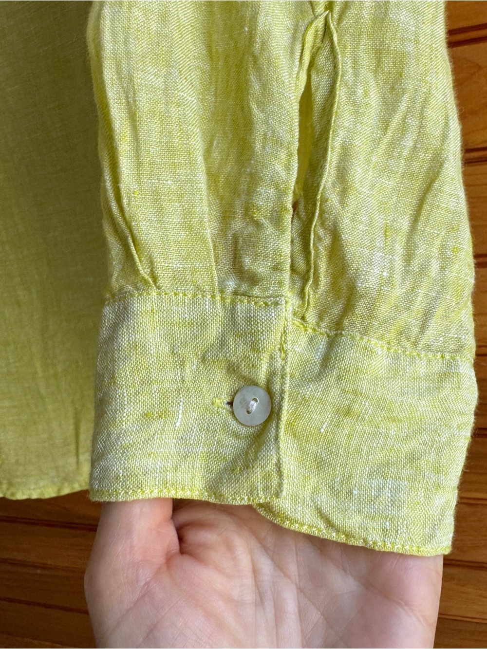 Tahari 100% Linen Tunic Top 1X Lemon Yellow Roll Tab Sleeve V Neck Relaxed - Picture 5 of 12